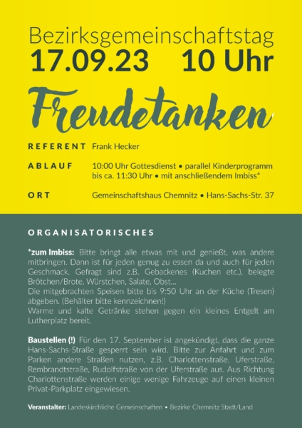 Bezirksgemeinschaftstag - Thema: Freudetanken @ Gemeinschaftshaus Chemnitz | Chemnitz | Sachsen | Deutschland
